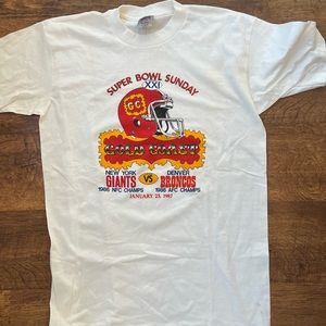 Vintage New York Giants Super Bowl XXL 1987 Shirt Broncos Size XL Oneita 1986